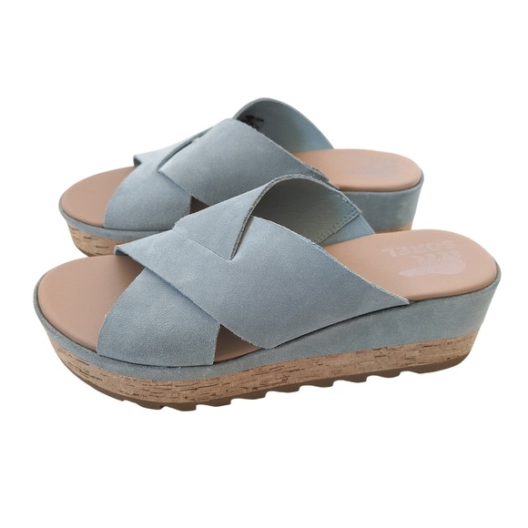 Sorel Shoes - Sorel Cameron Flatform Sandal Women 9.5 Blue‎ Suede Cross Strap Platform NL4631